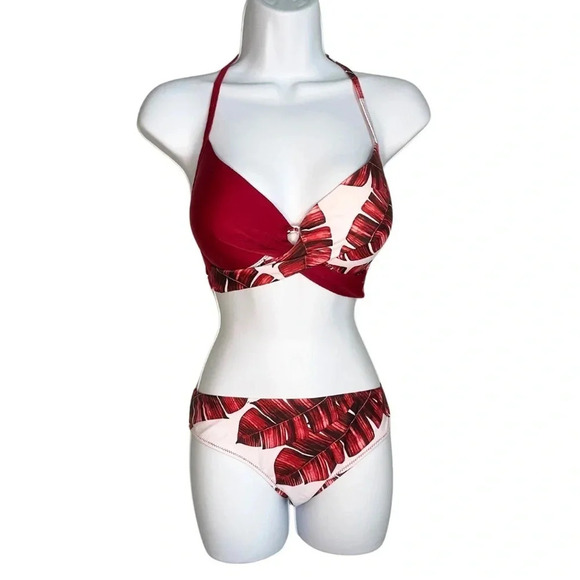 Tropical Palm Tree Res Leaf Print Bikini Set - Large, Like New. Ladies Swimwear - Picture 3 of 8